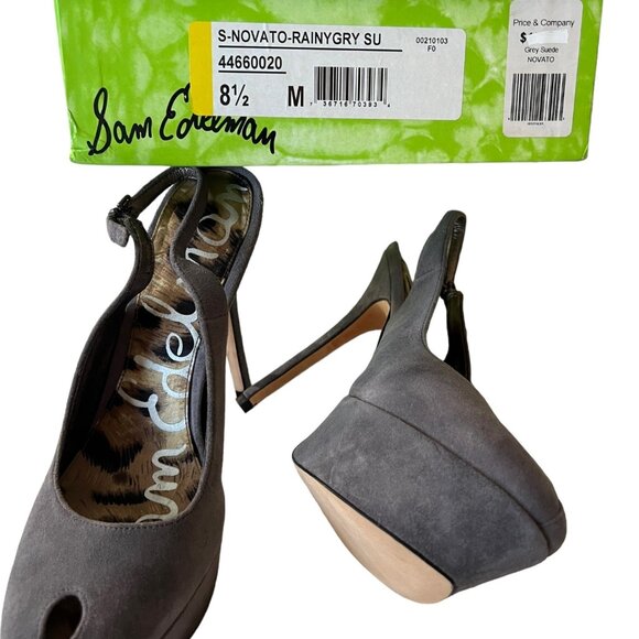 Sam Edelman Grey Suede Peep Toe Platform Heels Size 8.5M NIB - Picture 4 of 4